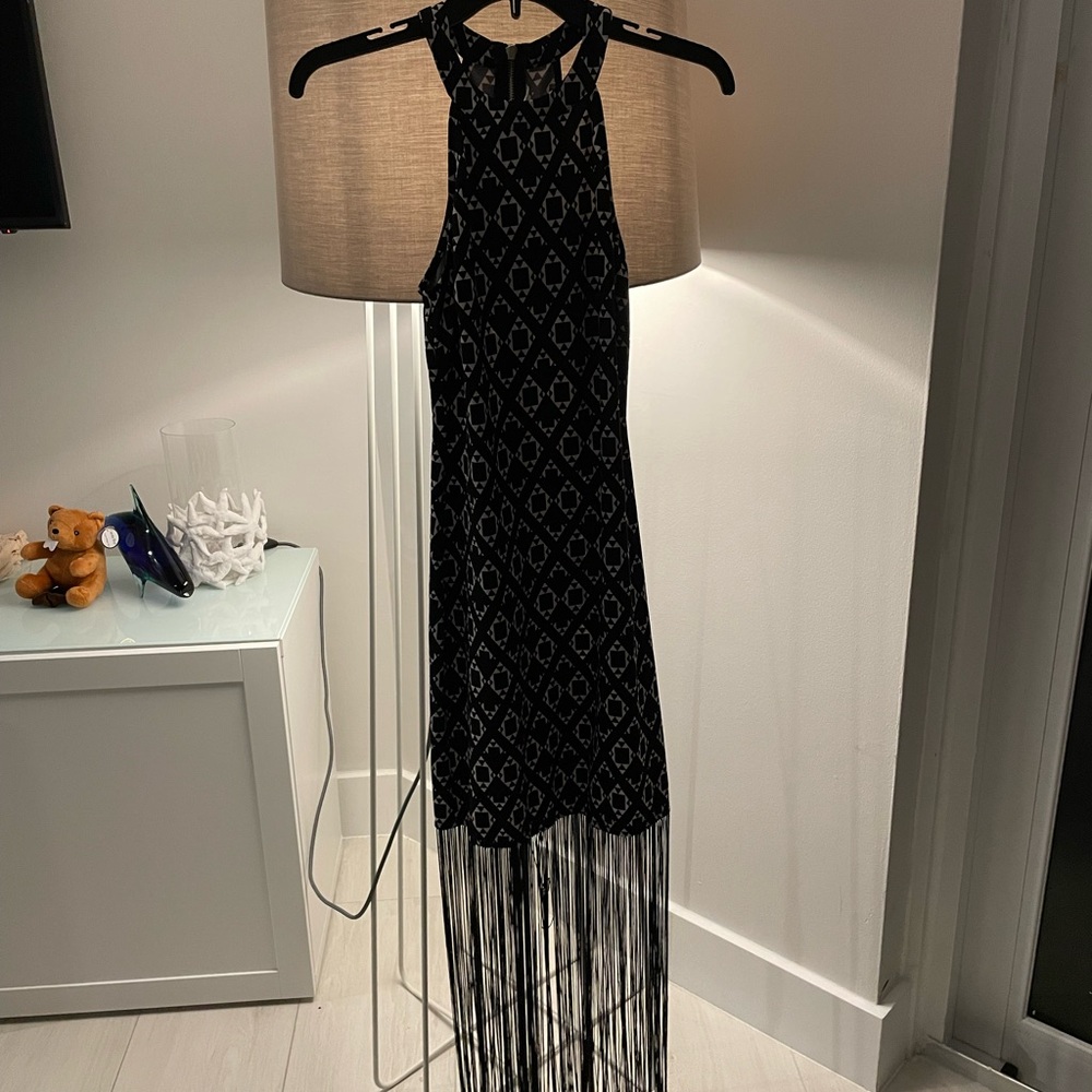H&M Black and White Patterned Maxi Dress with fringe at the bottom. New with tag